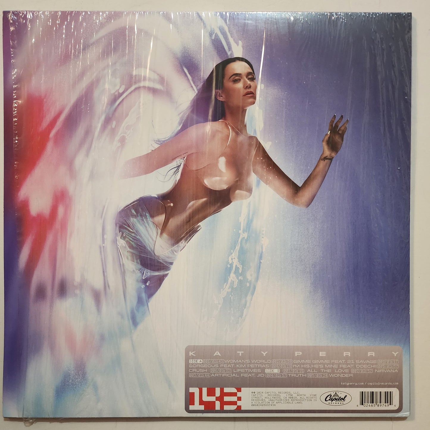 Katy Perry Hand Signed Art Card with 143 Album in Silver Vinyl LP