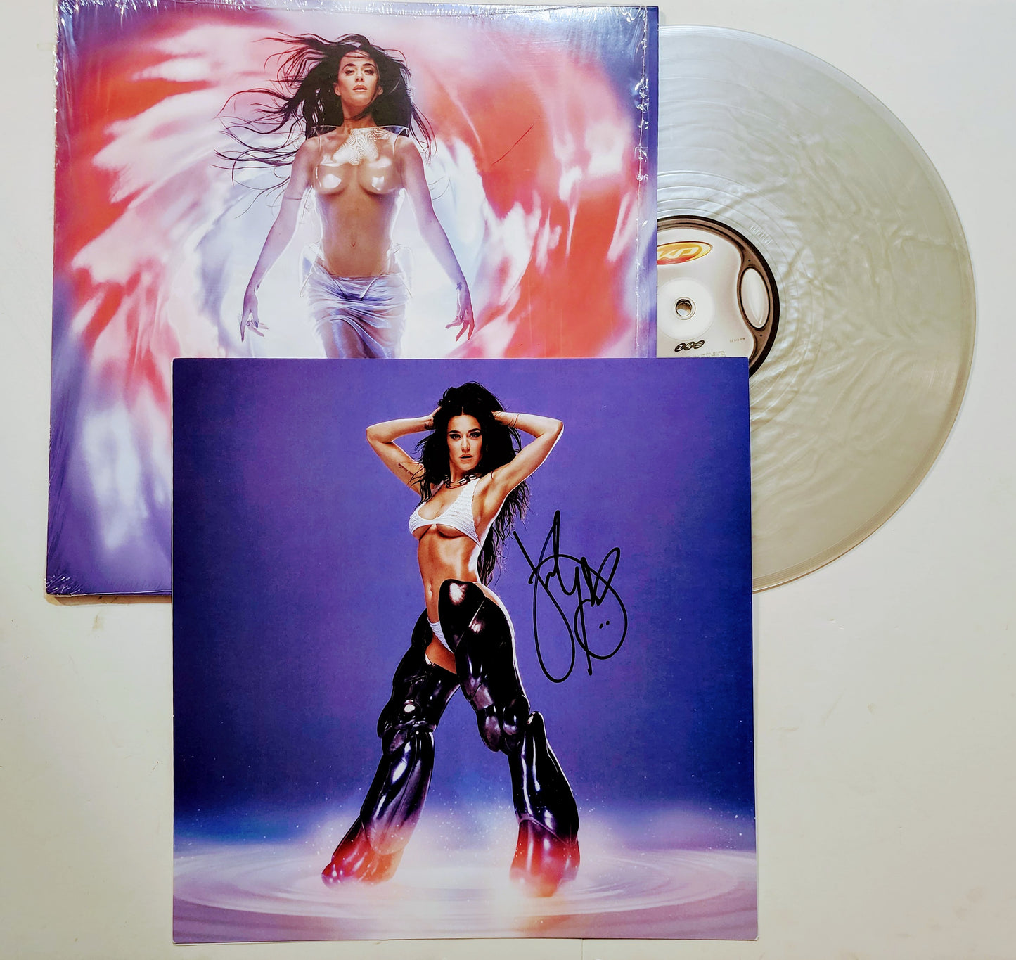 Katy Perry Hand Signed Art Card with 143 Album in Silver Vinyl LP